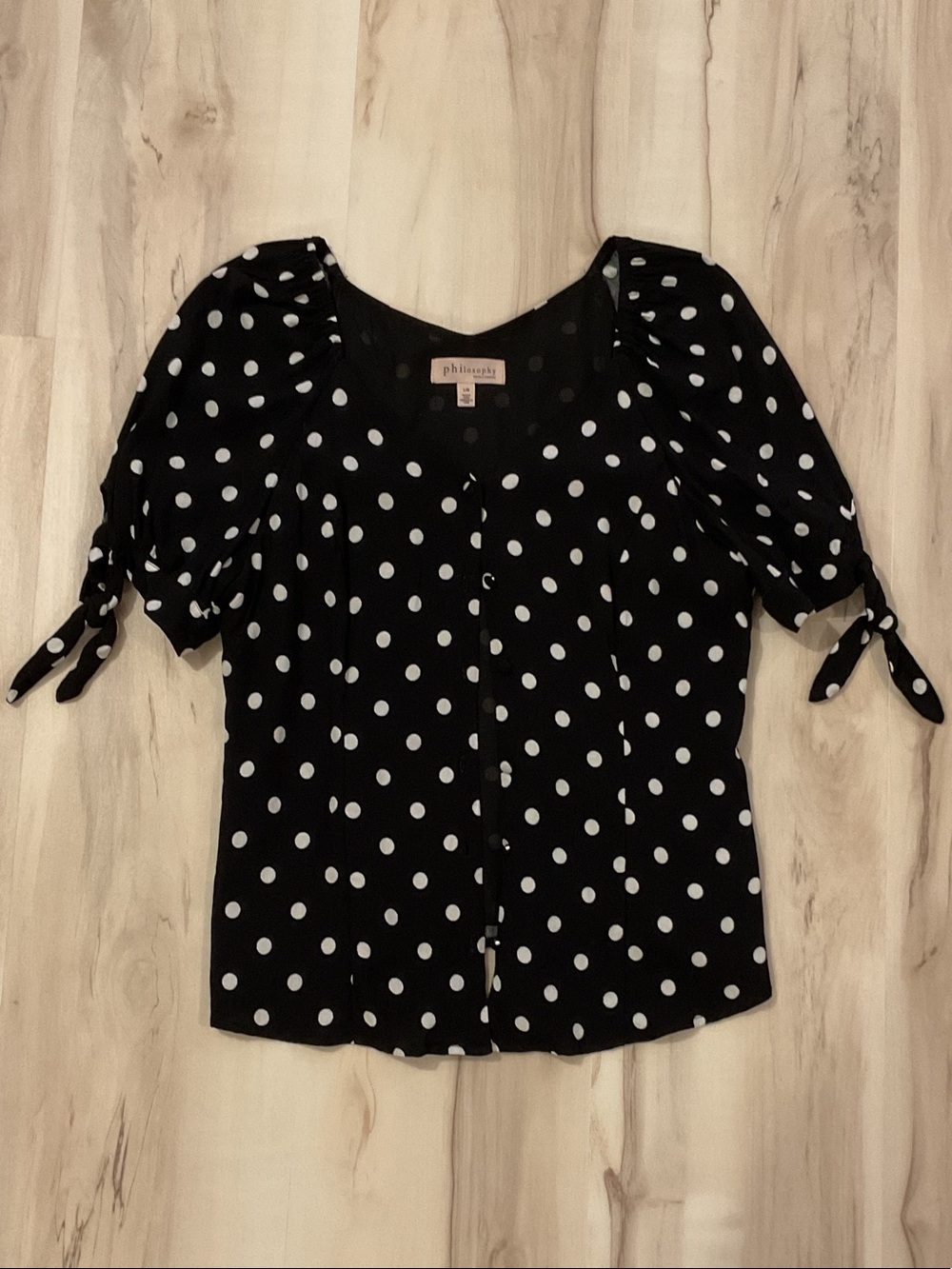 Philosophy Black and White Polka Dot Puff Sleeve Blouse